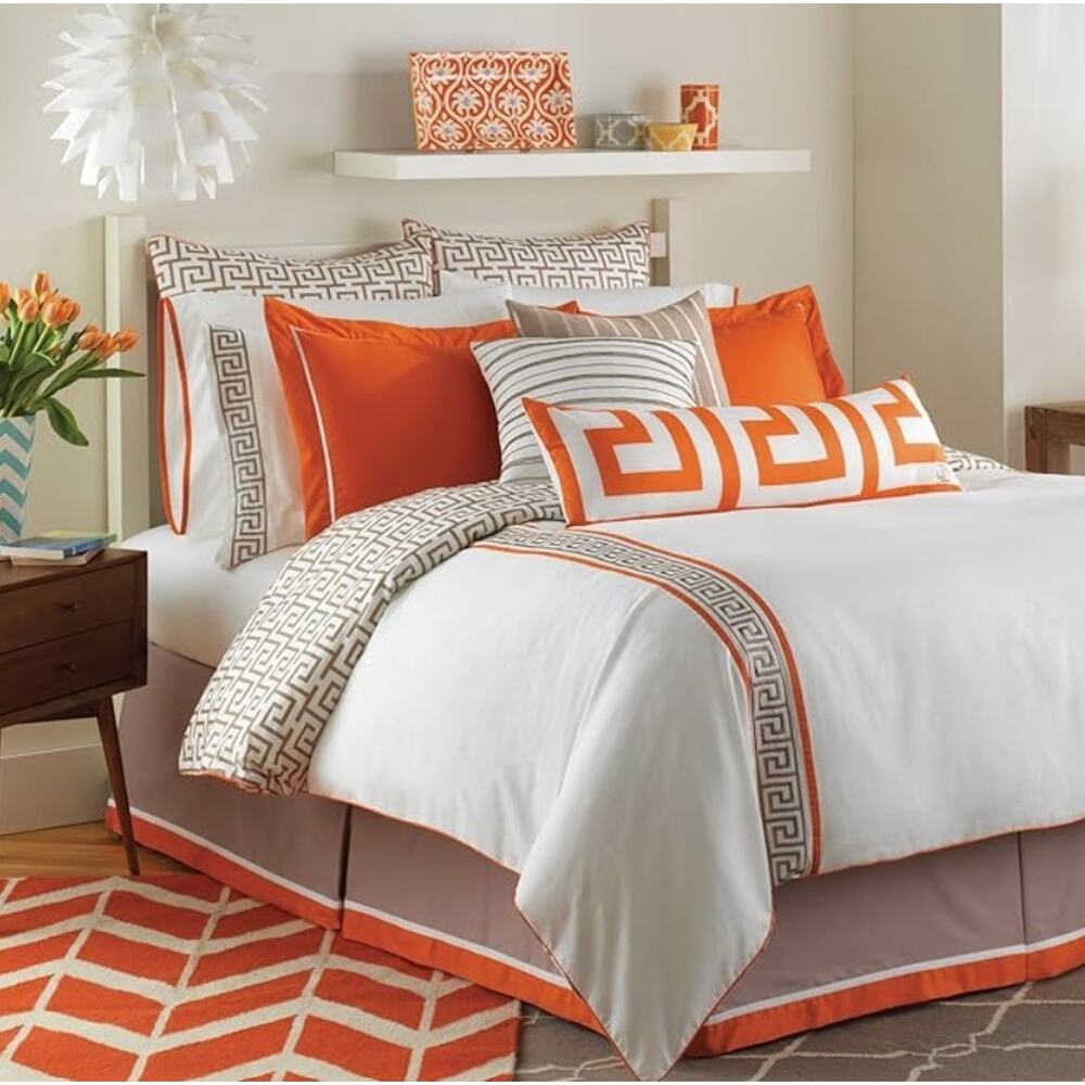Jill Rosenwald For Westpoint Luxury King Bedskirt Jills Key Orange Taupe Border